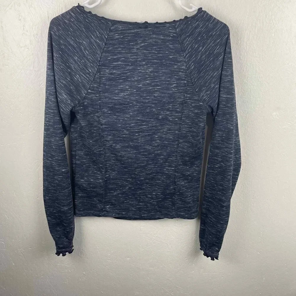 Free People‎ Lettuce Hem Ruffle Blue Henley Style Marled Shirt Size Small